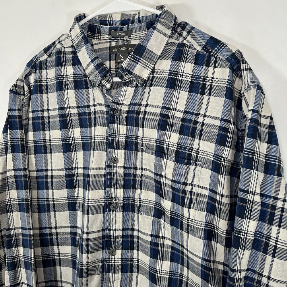 Eddie Bauer Classic Fit Button Down Flannel Shirt Mens TXL XLT Blue Plaid LS